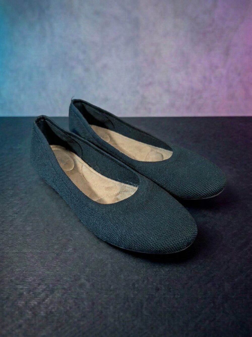 Old Navy Black Knit Ballet Flats Women's 8 Slip On Comfort Shoes
